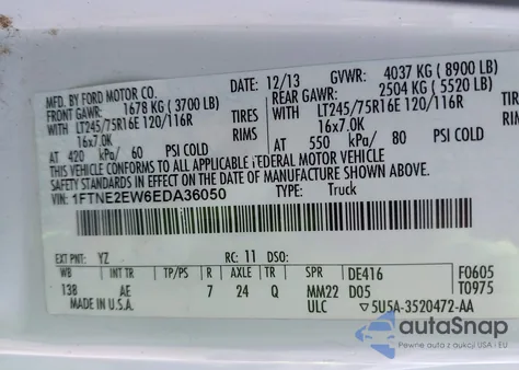 2014 Ford E-250 Commercial из США, поврежденный, VIN 1FTNE2EW6EDA36050